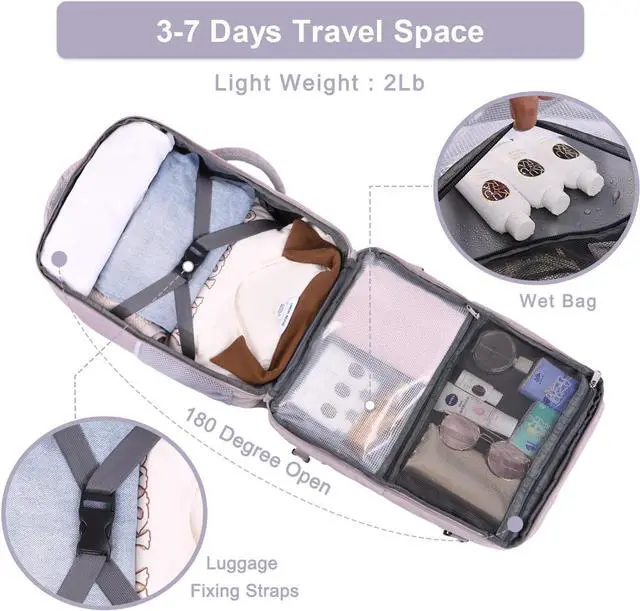 Alt view image 7 of 7 - Hanples Large Travel Laptop Backpack for Men Women, Light Purple, 16 Inch Laptop Compartment