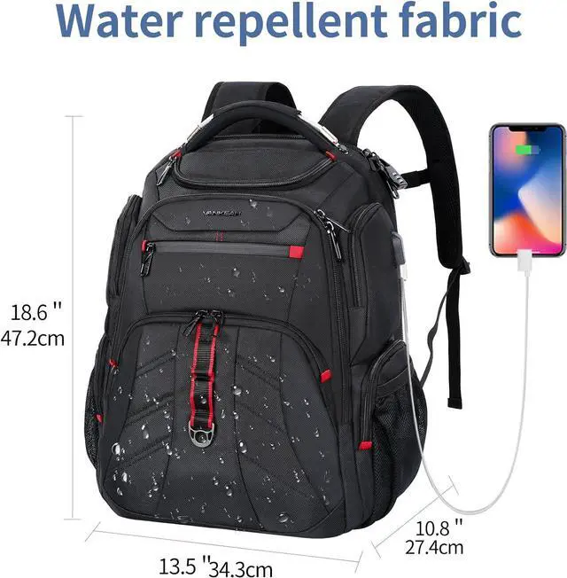 Alt view image 3 of 7 - Travel Laptop Backpack 17.3 Inch TSA Friendly Water-Repellent Anti Theft XL Computer Backpack with RFID Pockets College Backpacks with USB Port for Men Women Business Work Bag Black