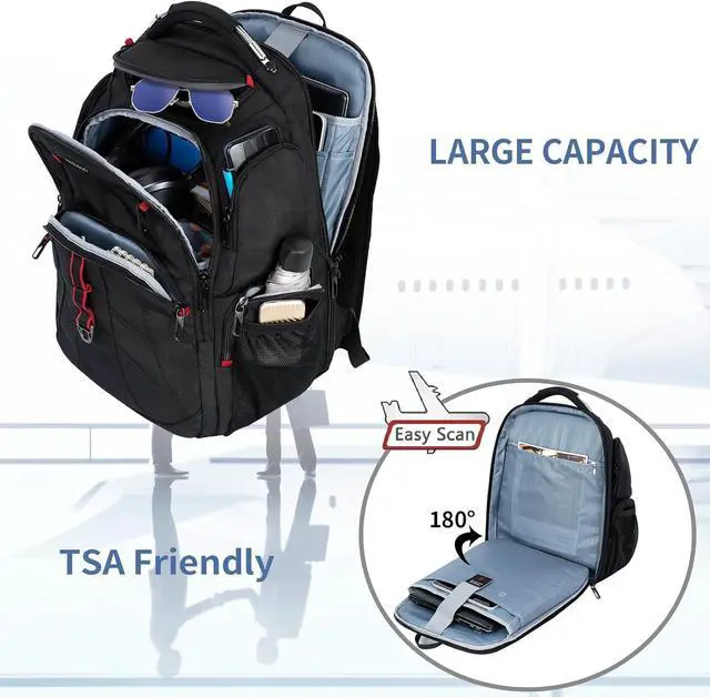 Alt view image 4 of 7 - Travel Laptop Backpack 17.3 Inch TSA Friendly Water-Repellent Anti Theft XL Computer Backpack with RFID Pockets College Backpacks with USB Port for Men Women Business Work Bag Black