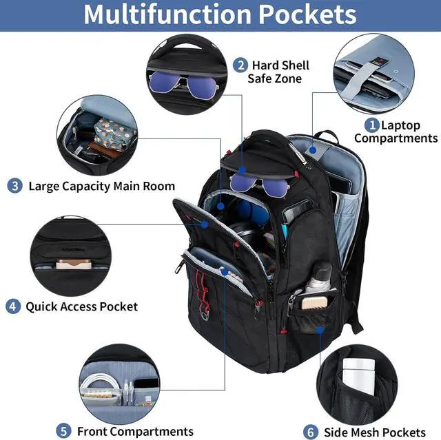 Alt view image 6 of 7 - Travel Laptop Backpack 17.3 Inch TSA Friendly Water-Repellent Anti Theft XL Computer Backpack with RFID Pockets College Backpacks with USB Port for Men Women Business Work Bag Black