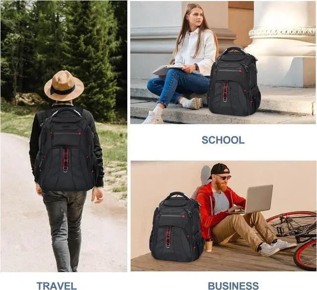 Alt view image 7 of 7 - Travel Laptop Backpack 17.3 Inch TSA Friendly Water-Repellent Anti Theft XL Computer Backpack with RFID Pockets College Backpacks with USB Port for Men Women Business Work Bag Black