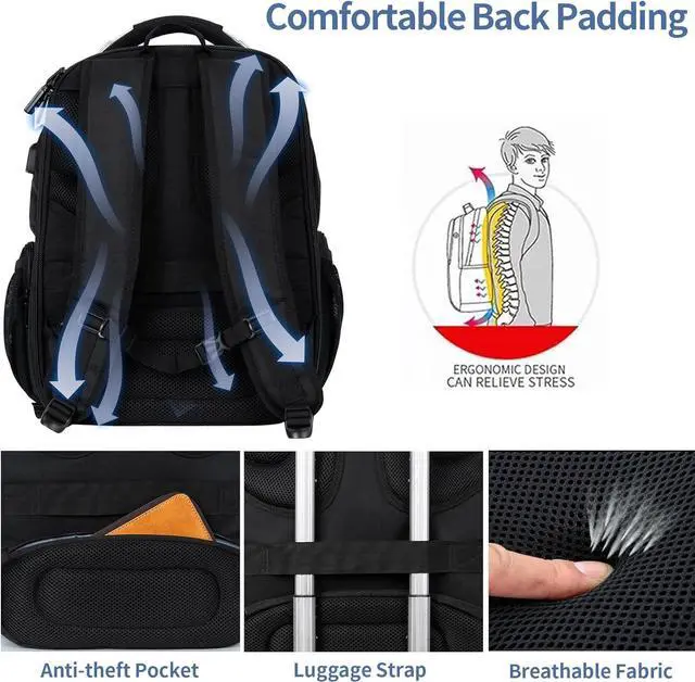 Alt view image 5 of 7 - Travel Laptop Backpack 17.3 Inch TSA Friendly Water-Repellent Anti Theft XL Computer Backpack with RFID Pockets College Backpacks with USB Port for Men Women Business Work Bag Black