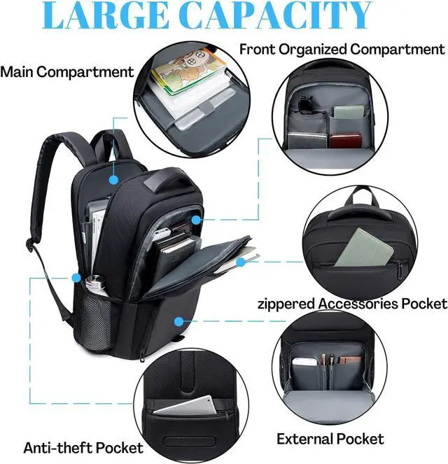 Alt view image 2 of 6 - 35L Travel Laptop Backpack for Men, High Tech Business Backpack with USB Charging Port and Ergonomic Design, Water Resistant Anti-theft Work College Backpack Fits 15.6 Inch Tablet, Notebook