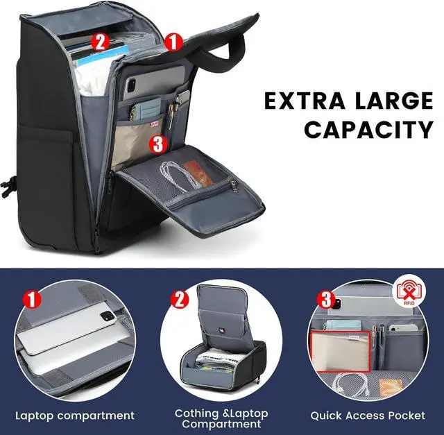 Alt view image 2 of 6 - Rolling Backpack, Waterproof Backpack with Wheels for Business Commuter, Carry on Backpack with Laptop Compartment, Fit 15.6/18 Inch Laptop, Wheeled Backpack for Adults (Black)