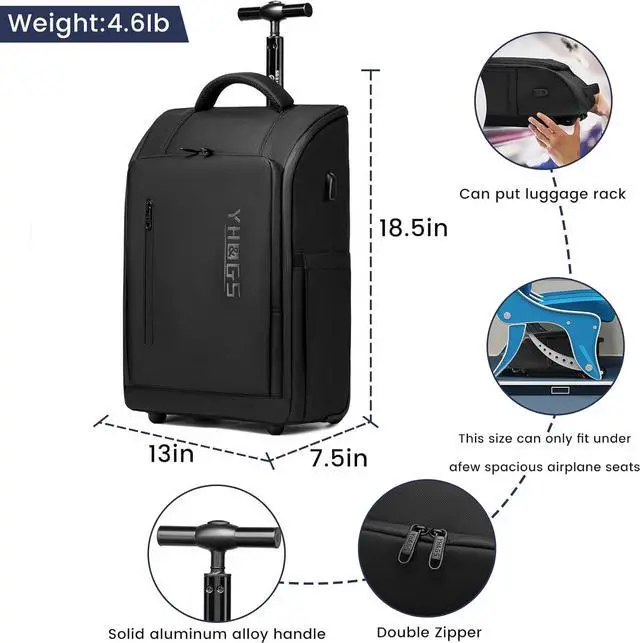 Alt view image 5 of 6 - Rolling Backpack, Waterproof Backpack with Wheels for Business Commuter, Carry on Backpack with Laptop Compartment, Fit 15.6/18 Inch Laptop, Wheeled Backpack for Adults (Black)