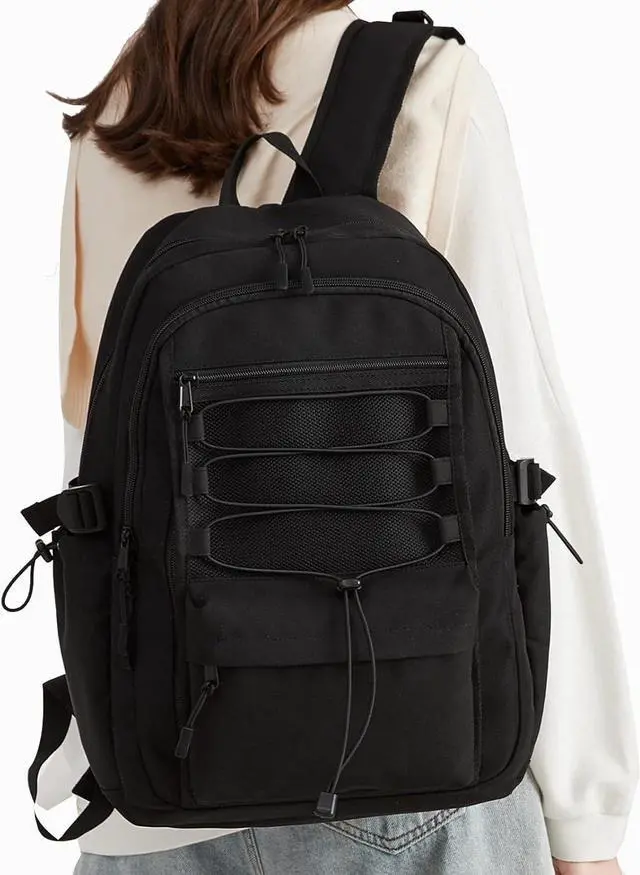 Alt view image 2 of 7 - Sunborls School Travel Laptop Backpack Teen Girls Weekend Leisure Vacation Rucksacks Unisex 15.6in Handmade Rope Decoration Student Cute Lightweight High-Capacity The Gift Bookbag (Black)