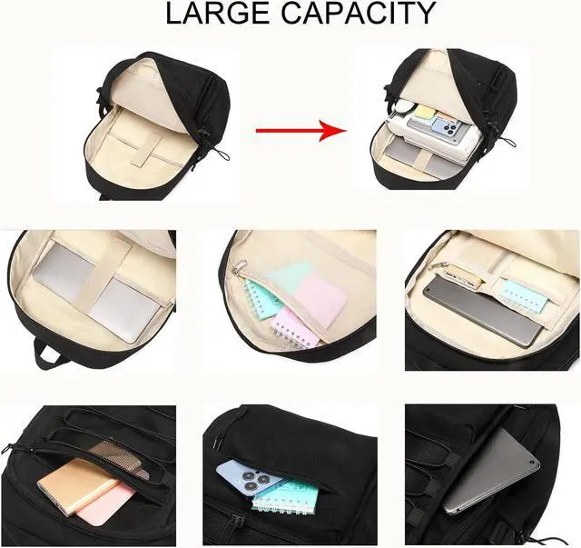 Alt view image 4 of 7 - Sunborls School Travel Laptop Backpack Teen Girls Weekend Leisure Vacation Rucksacks Unisex 15.6in Handmade Rope Decoration Student Cute Lightweight High-Capacity The Gift Bookbag (Black)