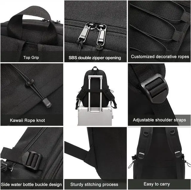 Alt view image 6 of 7 - Sunborls School Travel Laptop Backpack Teen Girls Weekend Leisure Vacation Rucksacks Unisex 15.6in Handmade Rope Decoration Student Cute Lightweight High-Capacity The Gift Bookbag (Black)