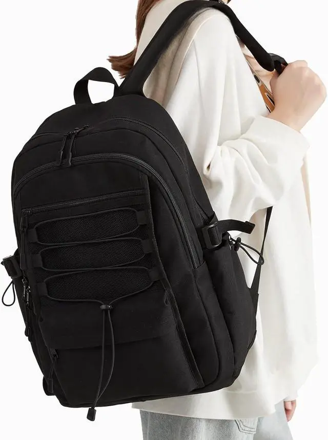 Alt view image 7 of 7 - Sunborls School Travel Laptop Backpack Teen Girls Weekend Leisure Vacation Rucksacks Unisex 15.6in Handmade Rope Decoration Student Cute Lightweight High-Capacity The Gift Bookbag (Black)