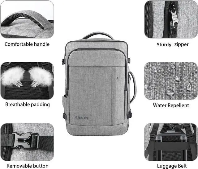 Alt view image 2 of 7 - Carry On Backpack, Extra Large 40-50L Travel Backpack for Men & Women, Expandable Backpack For Airplanes, 17 Inch Laptop Backpack, Luggage Suitcase 40L Daypack Lightweight Business Weekender Bag, Grey