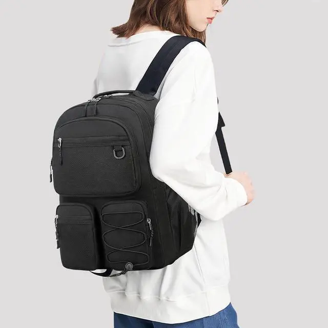 Alt view image 2 of 7 - Lohol Water Resistant Daypack with Mulitiple Pockets for School Travel Outdoor College, 15.6 inch Laptop Backpack for Men and Women (Black)
