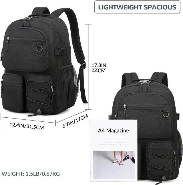 Alt view image 3 of 7 - Lohol Water Resistant Daypack with Mulitiple Pockets for School Travel Outdoor College, 15.6 inch Laptop Backpack for Men and Women (Black)
