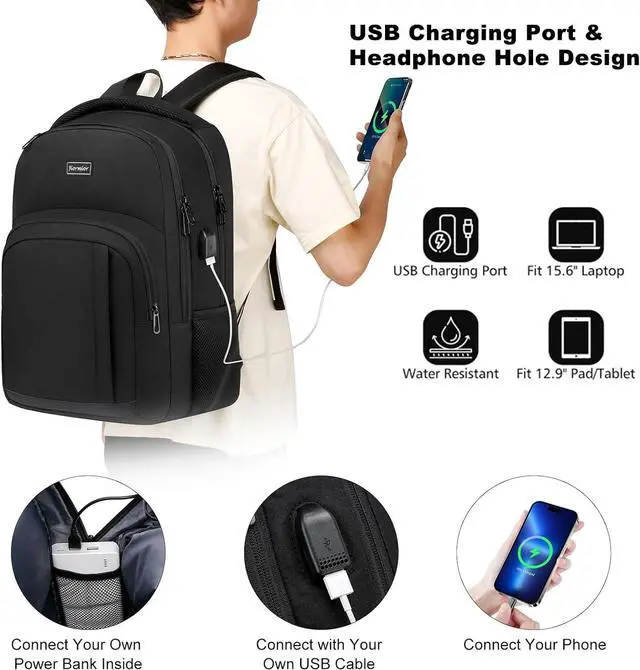 Alt view image 2 of 7 - School Backpack for Teen Boys, 15.6 Inch Anti Theft Laptop Bookbag with USB Charging Port, Water Resistant College - Travel Backpack Ergonomic, Fits Notebook, Men Women