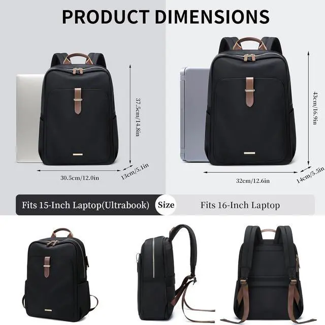 Alt view image 5 of 7 - GOLF SUPAGS Laptop Backpack Purse for Women Fits 16 Inch Notebook Casual Daypack Work Travel College Bookbag Fashion Computer Bag (Black, 16 Inch)