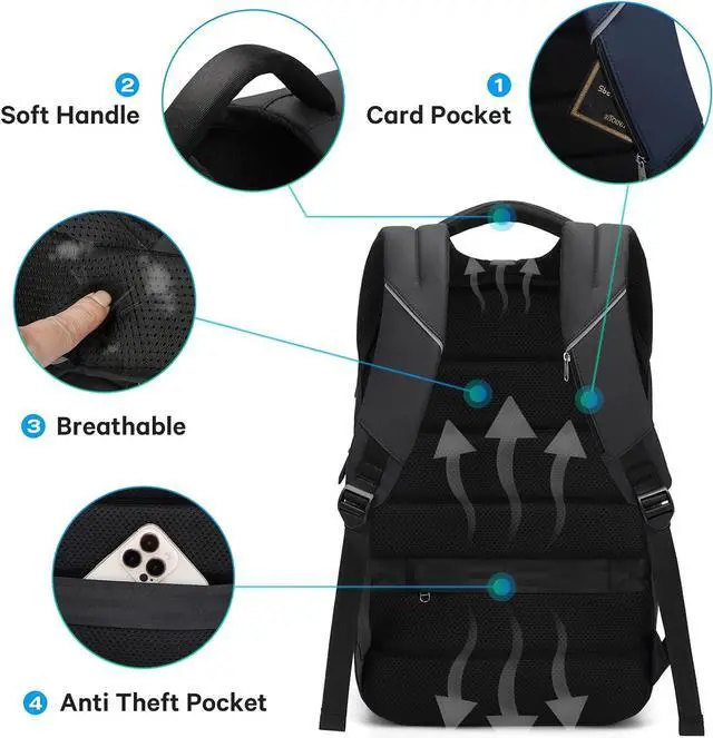Alt view image 5 of 6 - BANGE Travel Backpack,Lightweight Work Backpacks for Men, Laptop Backpack for 15.6Inch, Fashion Backpack for Men and Women