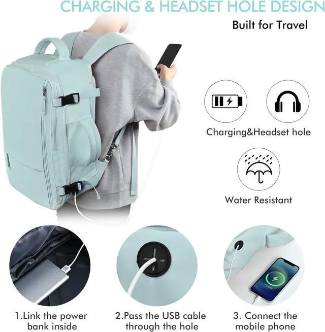 Alt view image 3 of 7 - Beraliy Travel Backpack for Women, Airline Approved Bag, 16 inch Laptop Waterproof Hiking Backpack, Casual College Daypack, Weekender Bag, Mint Green