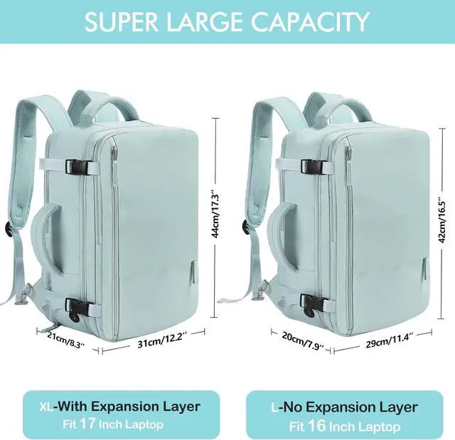 Alt view image 5 of 7 - Beraliy Travel Backpack for Women, Airline Approved Bag, 16 inch Laptop Waterproof Hiking Backpack, Casual College Daypack, Weekender Bag, Mint Green