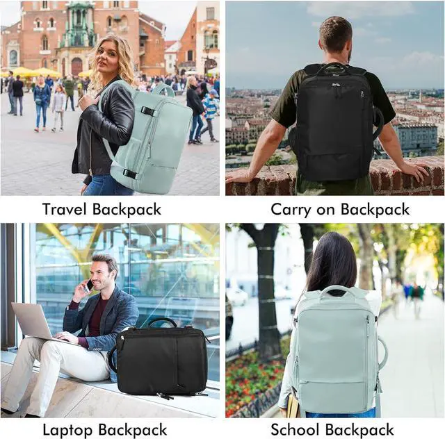 Alt view image 6 of 7 - Beraliy Travel Backpack for Women, Airline Approved Bag, 16 inch Laptop Waterproof Hiking Backpack, Casual College Daypack, Weekender Bag, Mint Green