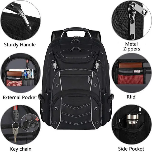 Alt view image 4 of 7 - VECKUSON 18.4 Laptop Backpack for unisex, 60L Extra Large Gaming Laptops Back Bag with USB Charger Port,TSA Friendly Flight Approved and RFID Anti-Theft Pocket Heavy-duty Pack,21.3*15.7*11.8inch Grey