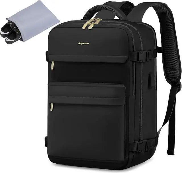 Main image of Travel Backpack for Women, TSA Carry On Backpack Flight Approved Luggage, 35L Water Resistant Personal Item Daypack Large Weekender Bag fit 17 inch Laptop with Shoe Bag, Black