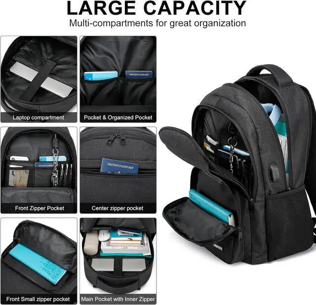 Alt view image 2 of 7 - School Backpack for Teen Boys & College Students - 15.6 Inch Large Capacity Laptop Bookbag with Sturdy Water Resistant Anti-Theft | Multiple Compartments Backpack, Black