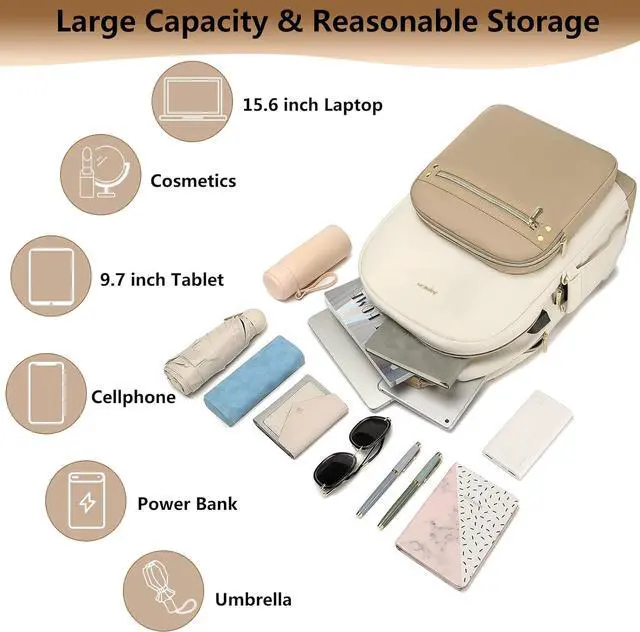 Alt view image 5 of 7 - laptop backpack for Women - 15.6 inch Work Bags Travel Backpack with USB Charger College Bookbag Waterproof Business Computer Backpack Anti-theft Casual Backpacks for Nurse Teacher khaki