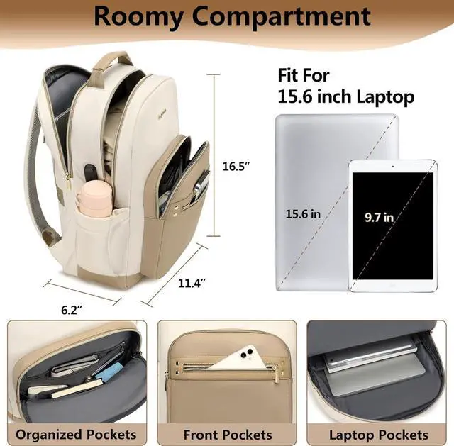 Alt view image 2 of 7 - laptop backpack for Women - 15.6 inch Work Bags Travel Backpack with USB Charger College Bookbag Waterproof Business Computer Backpack Anti-theft Casual Backpacks for Nurse Teacher khaki