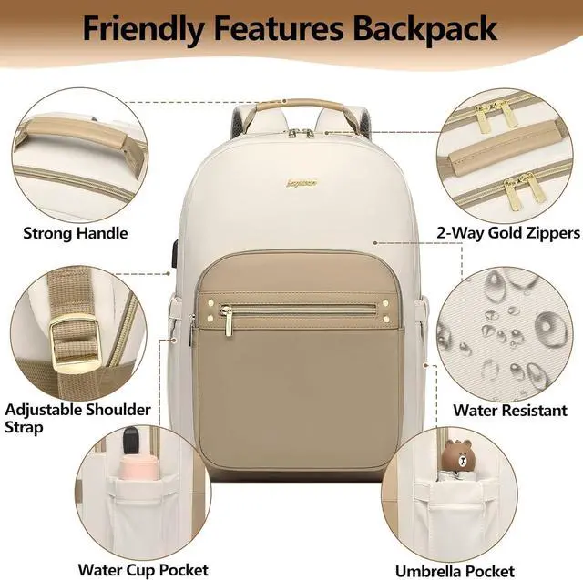 Alt view image 4 of 7 - laptop backpack for Women - 15.6 inch Work Bags Travel Backpack with USB Charger College Bookbag Waterproof Business Computer Backpack Anti-theft Casual Backpacks for Nurse Teacher khaki