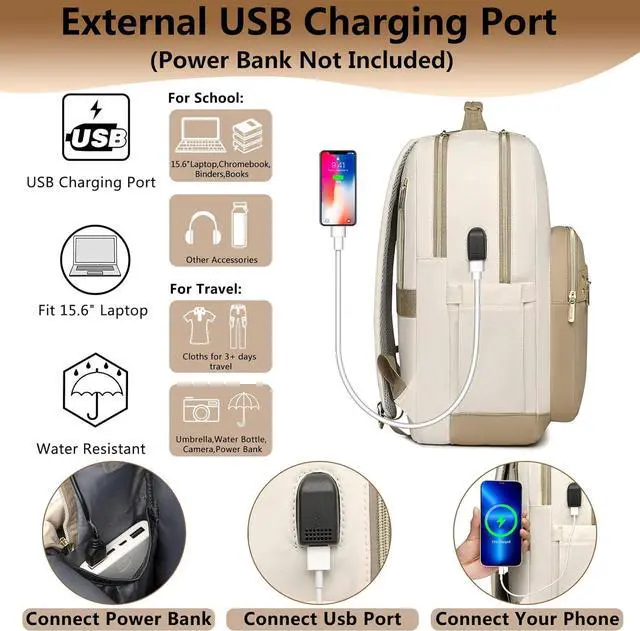 Alt view image 3 of 7 - laptop backpack for Women - 15.6 inch Work Bags Travel Backpack with USB Charger College Bookbag Waterproof Business Computer Backpack Anti-theft Casual Backpacks for Nurse Teacher khaki