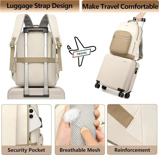Alt view image 6 of 7 - laptop backpack for Women - 15.6 inch Work Bags Travel Backpack with USB Charger College Bookbag Waterproof Business Computer Backpack Anti-theft Casual Backpacks for Nurse Teacher khaki
