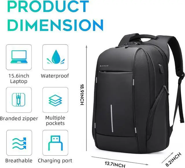 Alt view image 4 of 7 - BANGE Travel Backpack for 15.6 Inch Notebook,Lightweight Work Backpacks for Men, Daily Fashion Backpack for Men and Women