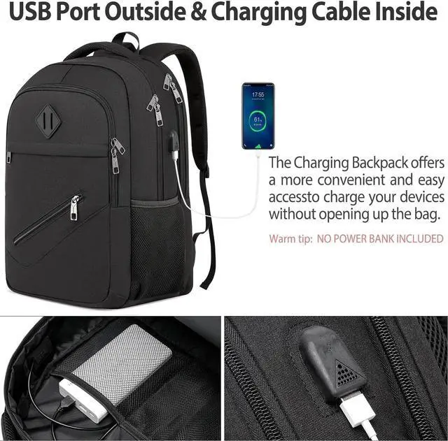 Alt view image 4 of 7 - Backpack for Men and Women, School Backpacks for Teen Boys Girls, Water Resistant Sturdy Anti Theft Travel Laptop Backpack, Black Student Bookbag Fits 15.6 Inch Laptop with USB Charging Port, Gifts