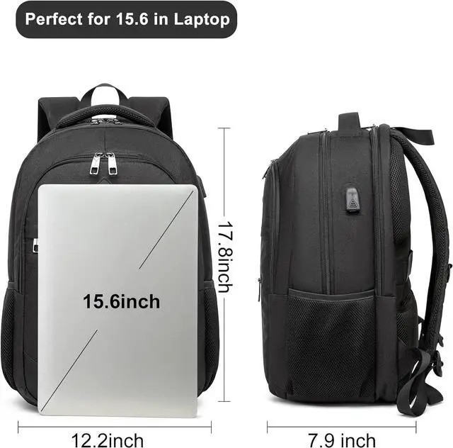 Alt view image 5 of 7 - Backpack for Men and Women, School Backpacks for Teen Boys Girls, Water Resistant Sturdy Anti Theft Travel Laptop Backpack, Black Student Bookbag Fits 15.6 Inch Laptop with USB Charging Port, Gifts