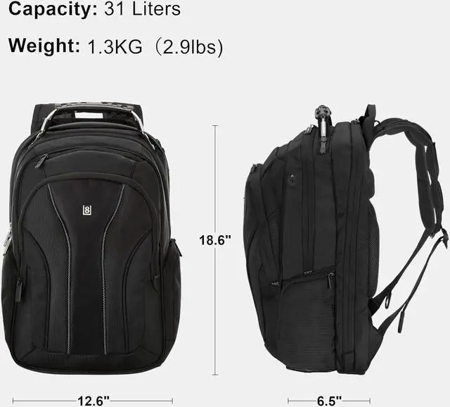 Alt view image 2 of 7 - LEVEL8 Laptop Backpack, Work Backpack for Men Women, Travel Computer Bag for Business Fits 15.6" Laptop and Notebook - Black