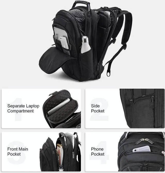 Alt view image 4 of 7 - LEVEL8 Laptop Backpack, Work Backpack for Men Women, Travel Computer Bag for Business Fits 15.6" Laptop and Notebook - Black