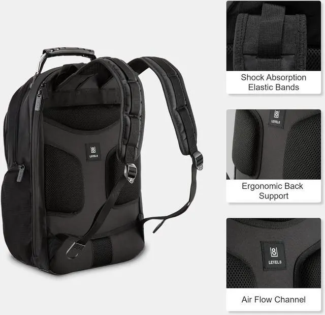 Alt view image 7 of 7 - LEVEL8 Laptop Backpack, Work Backpack for Men Women, Travel Computer Bag for Business Fits 15.6" Laptop and Notebook - Black
