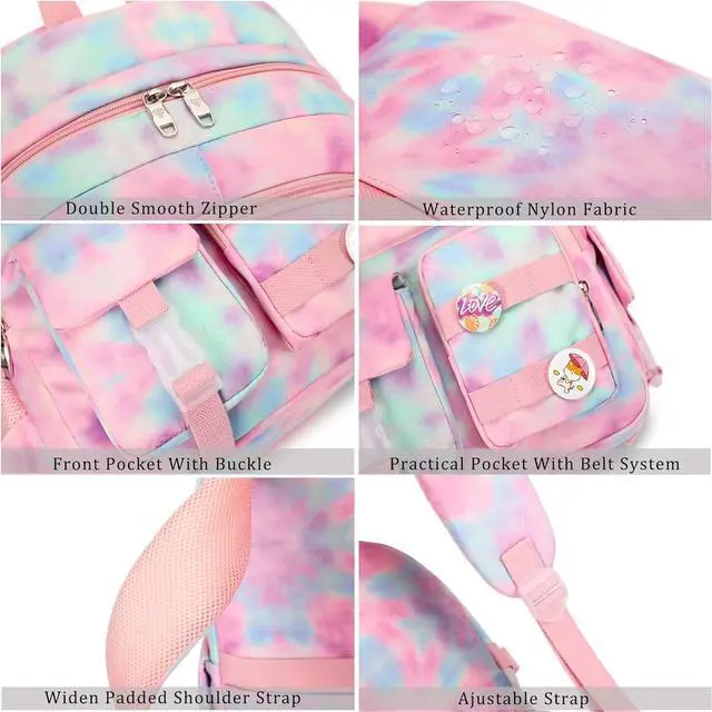 Alt view image 5 of 6 - Laptop Backpacks 16 Inch School Bag College Backpack Anti Theft Travel Casual Daypack Bags Cute Bookbags Large Colorfull Carry on Back Pack for Teens Girls Women Students (Tie-Dye Pink)