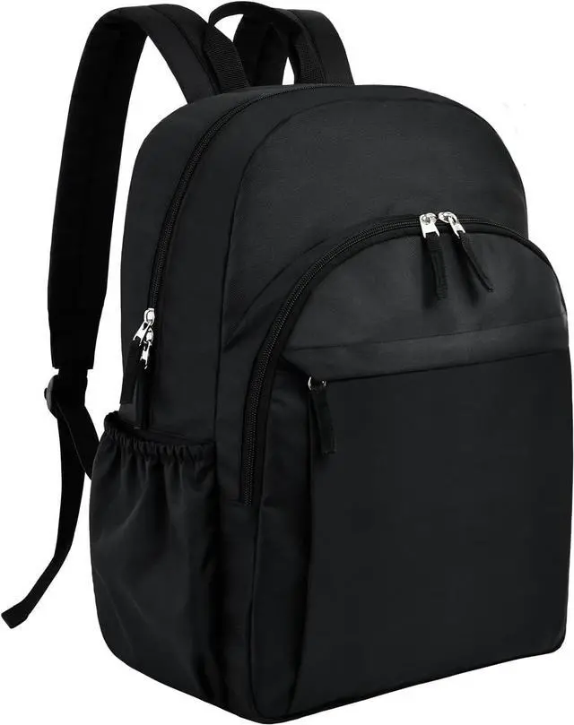 Alt view image 7 of 7 - 15.6 inch Basic Black Backpack for Men, Travel Backpack Carry on, Water Resistant School Backpacks for Teens, College Back Pack Bookbag for Boys Girls, Work Backpacks for Women