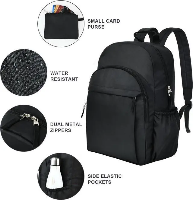 Alt view image 3 of 7 - 15.6 inch Basic Black Backpack for Men, Travel Backpack Carry on, Water Resistant School Backpacks for Teens, College Back Pack Bookbag for Boys Girls, Work Backpacks for Women