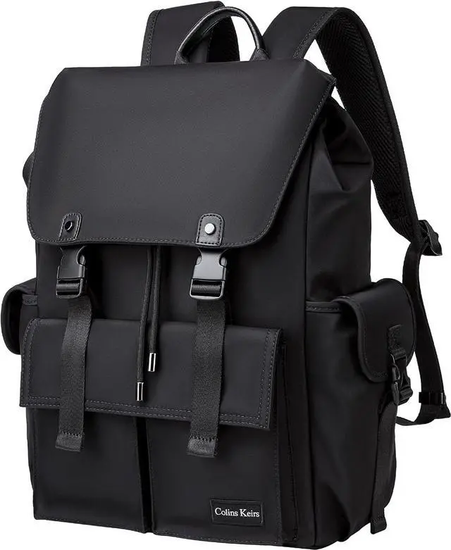 Main image of Black backpack men, 16 inch laptop backpack for men, Drawstring anti-theft waterproof tech backpack with laptop compartment, Large 30 L