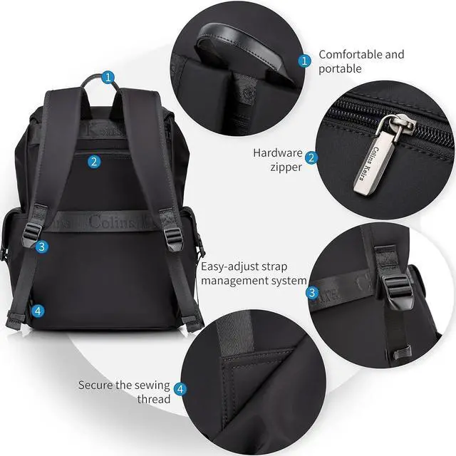Alt view image 4 of 7 - Black backpack men, 16 inch laptop backpack for men, Drawstring anti-theft waterproof tech backpack with laptop compartment, Large 30 L