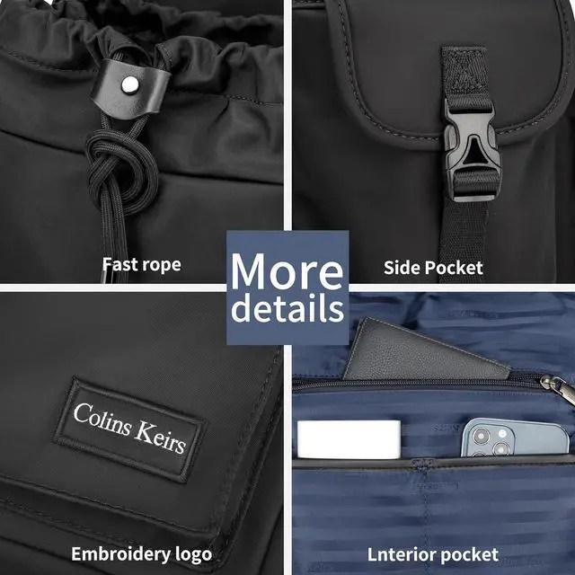 Alt view image 7 of 7 - Black backpack men, 16 inch laptop backpack for men, Drawstring anti-theft waterproof tech backpack with laptop compartment, Large 30 L