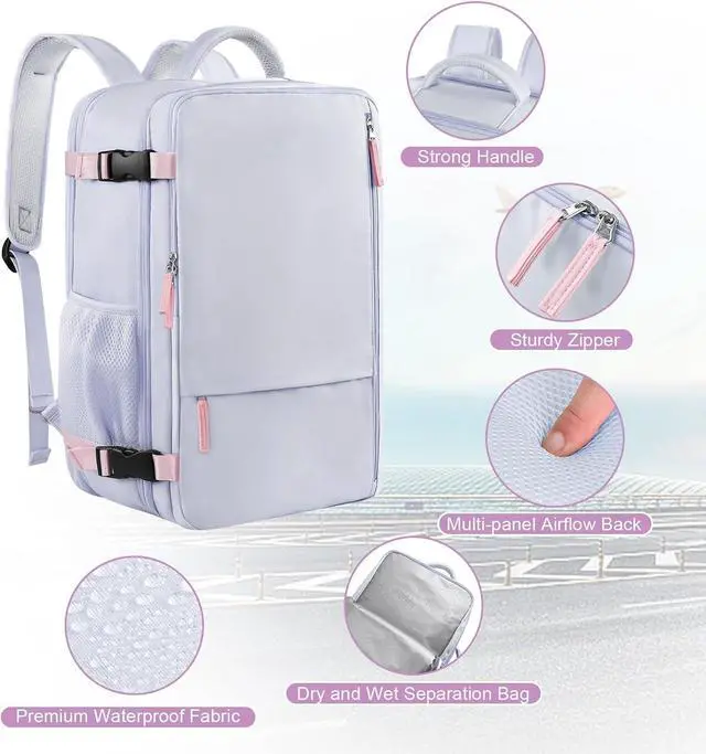 Alt view image 4 of 7 - Carry on Backpack, Waterproof 17 Inch Laptop Backpack for Women, Flight Approved Backpack for Travel, College, Work