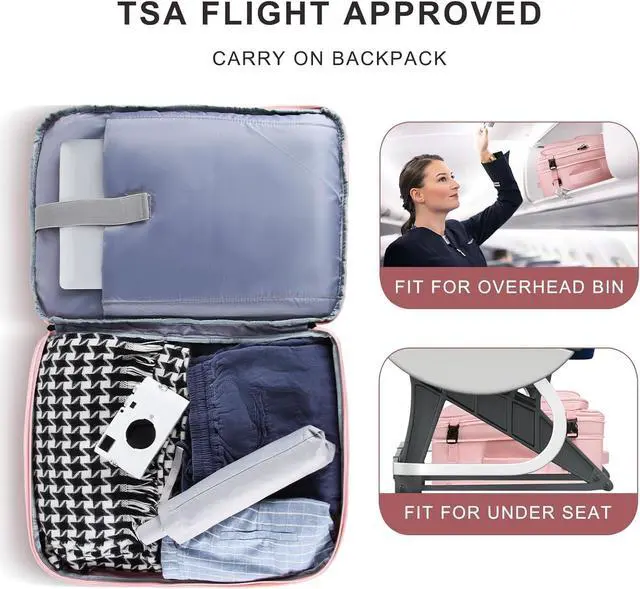 Alt view image 4 of 7 - Travel Backpack for Women, 52L Carry On Backpack, Extra Large Expandable Travel Bag, 18.4 Inch TSA Flight Approved Luggage Personal Item Size with USB, Teacher Business Daypack, Pink