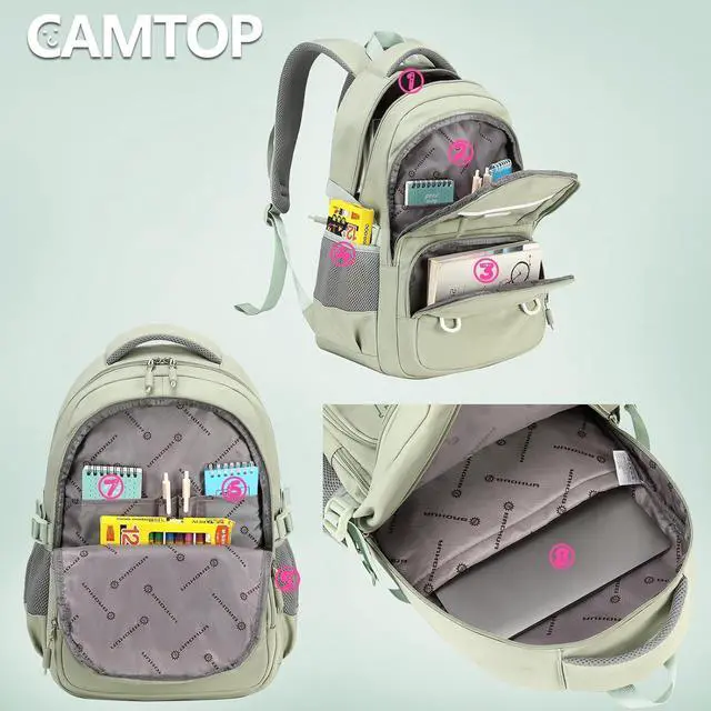 Alt view image 6 of 7 - CAMTOP Laptop Backpack 15.6 Inch College Middle School Teen Girls BookBag Travel Backpacks Casual Daypacks (17 Inch, Sage Green)