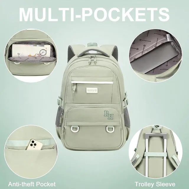 Alt view image 5 of 7 - CAMTOP Laptop Backpack 15.6 Inch College Middle School Teen Girls BookBag Travel Backpacks Casual Daypacks (17 Inch, Sage Green)