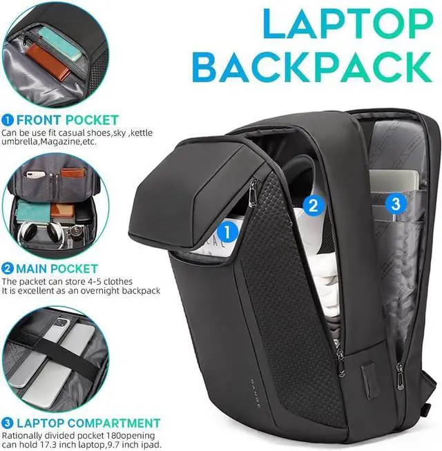 Alt view image 2 of 6 - BANGE Smart Business Laptop Backpack Waterproof can fit 15.6-17.3 Inch Laptop with 3.0 USB charging port for men and women