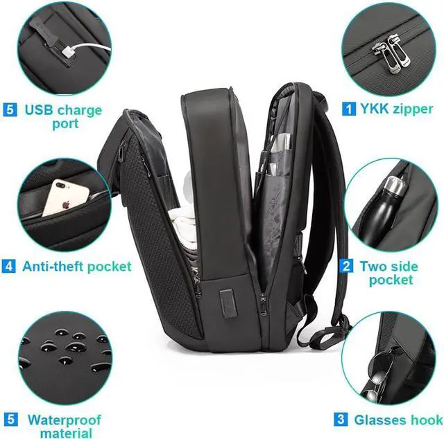 Alt view image 3 of 6 - BANGE Smart Business Laptop Backpack Waterproof can fit 15.6-17.3 Inch Laptop with 3.0 USB charging port for men and women
