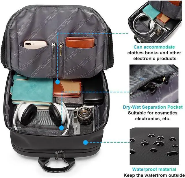 Alt view image 6 of 7 - BANGE Smart Business Laptop Backpack Waterproof can fit 15.6-17.3 Inch Laptop with 3.0 USB charging port for men and women