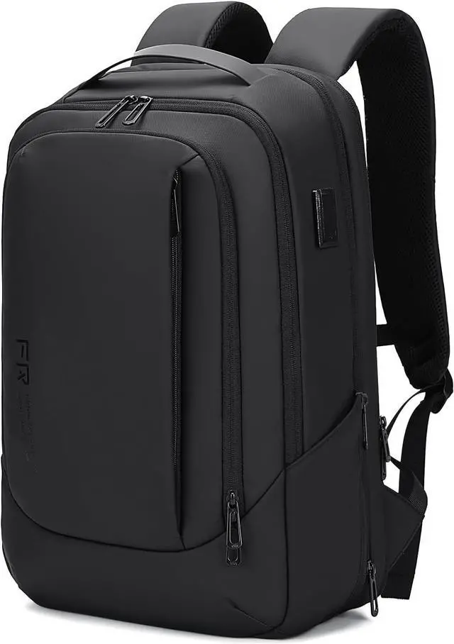 Main image of FENRUIEN Business Travel Backpack for Men, Expandable Water Resistant Computer Backpack with USB Port, Black Laptop Backpack 15.6 Inch for College/Work